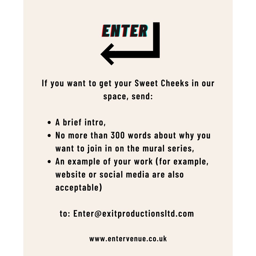 EnterTheVenue (@enter_thevenue) on Twitter photo #ARTIST CALL-OUT
<a href="/exitprodu/">Exit Productions</a> are looking for 14 Artists to put their non-male gazes to work creating a mural series focusing on the male body.
Want to get involved? Get in touch at: enter@exitproductionsltd.com #ARTIST CALL-OUT
<a href="/exitprodu/">Exit Productions</a> are looking for 14 Artists to put their non-male gazes to work creating a mural series focusing on the male body.
Want to get involved? Get in touch at: enter@exitproductionsltd.com
