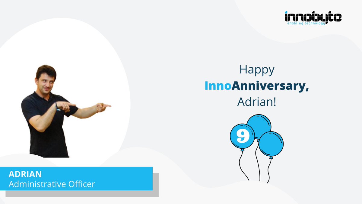 innobyte's tweet photo. We can say for sure; there’s no one like Adrian! He’s our Administrative Officer, the colleague who can make us smile and the one you can always rely on! And guess what? He celebrated his 9th work anniversary at #Innobyte! Cheers to you, Adi!🎉#InnobyteTeam #celebratingtogether https://t.co/fCoLNEofV4