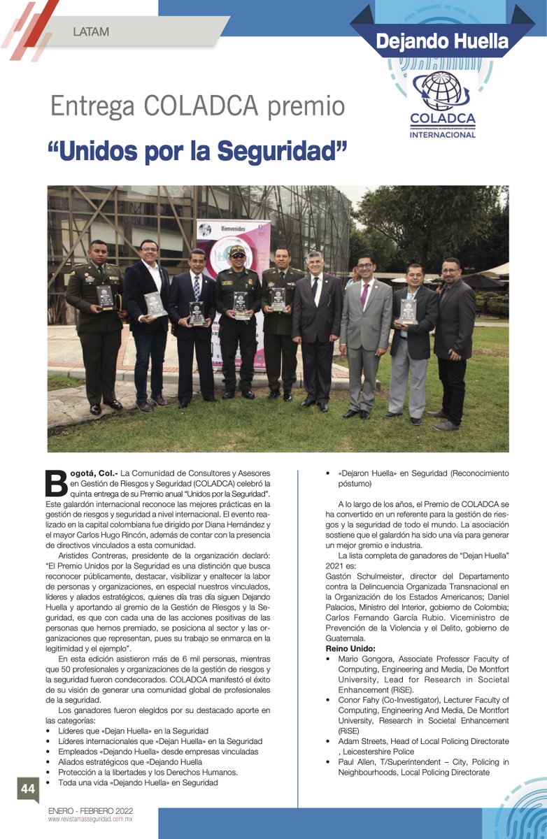 COLADCA's tweet photo. #DeValor Nace la columna #DejandoHuella en la Revista @revmasseguridad Gracias! Espacio donde nuestros vinculados, líderes y aliados estratégicos seguirán aportando al gremio, labor e industria de la Gestión de Riesgos y la Seguridad con #CalidadQ1 Léenos! https://t.co/OgP3qMevZo https://t.co/eKaJlRIqBz