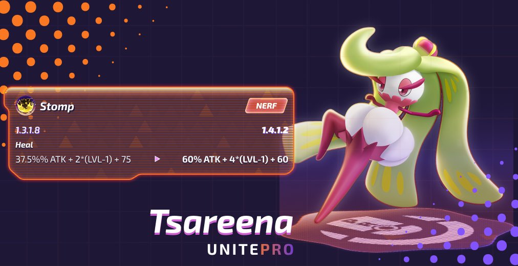 unite_pro's tweet photo. UPDATE 1.4.1.2 - Tsareena Balance Changes
https://t.co/Kr7hF7lhke
#PokemonUNITE #UnitePro https://t.co/jDbsKZIpw9