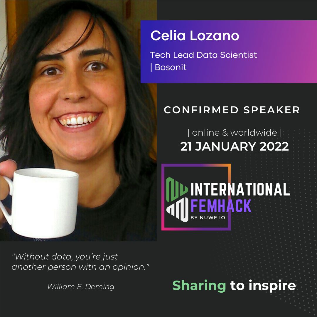 Bosonit's tweet photo. 🔔Nuestra compañera y especialista Celia Lozano Grijalba participará este viernes como ponente invitada en el #FemHack, el primer hackathon internacional de NUWE para mujeres desarrolladoras.

📅 Viernes 21 de enero 
🕠 17:30 GMT +1
🎥 Únete: https://t.co/ONUXxciFtY https://t.co/OuecsJGqPV