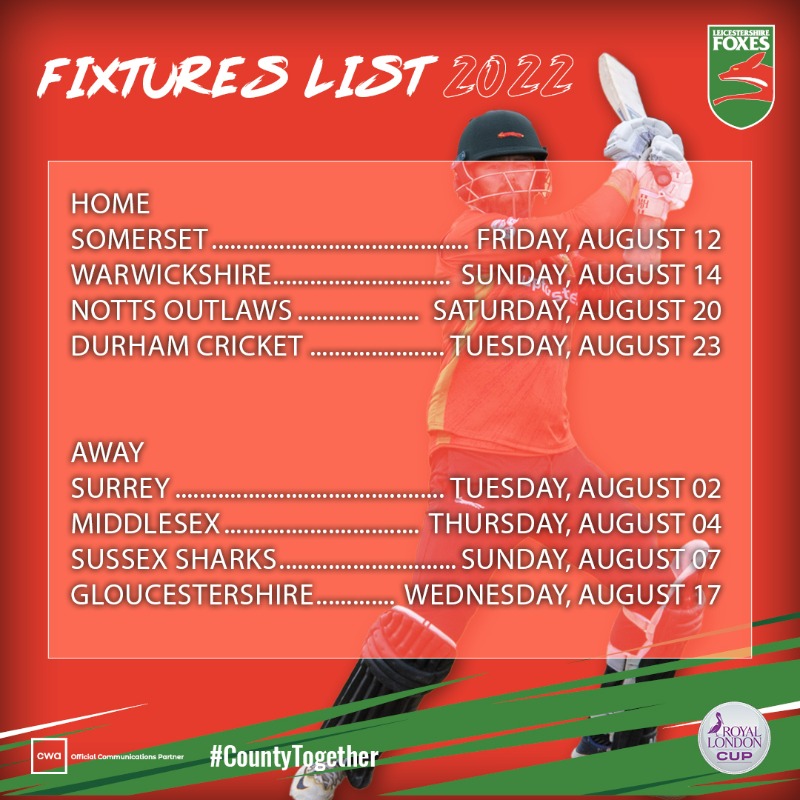 leicsccc's tweet photo. 𝐀𝐥𝐥 𝐨𝐟 𝐲𝐨𝐮𝐫 𝟐𝟎𝟐𝟐 𝐟𝐢𝐱𝐭𝐮𝐫𝐞𝐬 𝐢𝐧 𝐨𝐧𝐞 𝐩𝐥𝐚𝐜𝐞 📆

Be sure to be a part of the 𝙃𝙐𝙂𝙀 summer we have planned at the Uptonsteel County Ground ⤵️

🦊 #RunningFoxes | #CountyTogether