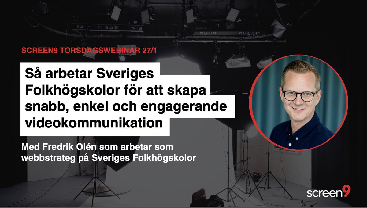 Screen9Official's tweet photo. Time for our popular webinars! First runner up this year is Fredrik Olén from Sveriges Folkhögskolor. Don't miss out! 

Sign up here: 
https://t.co/5kaZvk3ujB https://t.co/pN4VH2Oseb