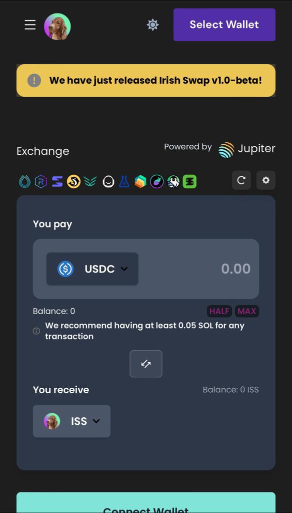update!!!!!!
our swap live now and big thanks for <a href="/JupiterExchange/">Jupiter (🐱, 🐐)</a> 
feel the best experience for swap your solana token on
irishsetter.io/swap/USDC-ISS
and please share to us your experience

SDK by jupiter❤️
#Solana
#Swap 
#JupiterExchange
