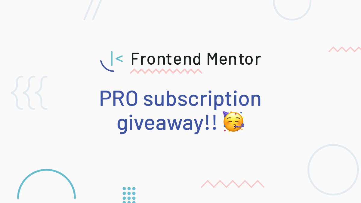 frontendmentor's tweet photo. 🚨 PRO subscription giveaway 🚨

Our Slack community has reached 100,000 members!! 

We're offering a one-year free Frontend Mentor PRO subscription to a lucky winner to celebrate 🎁

To enter, simply retweet this message. A winner will be chosen at random in 24 hours. Good luck! https://t.co/yvHQ2tz7Av