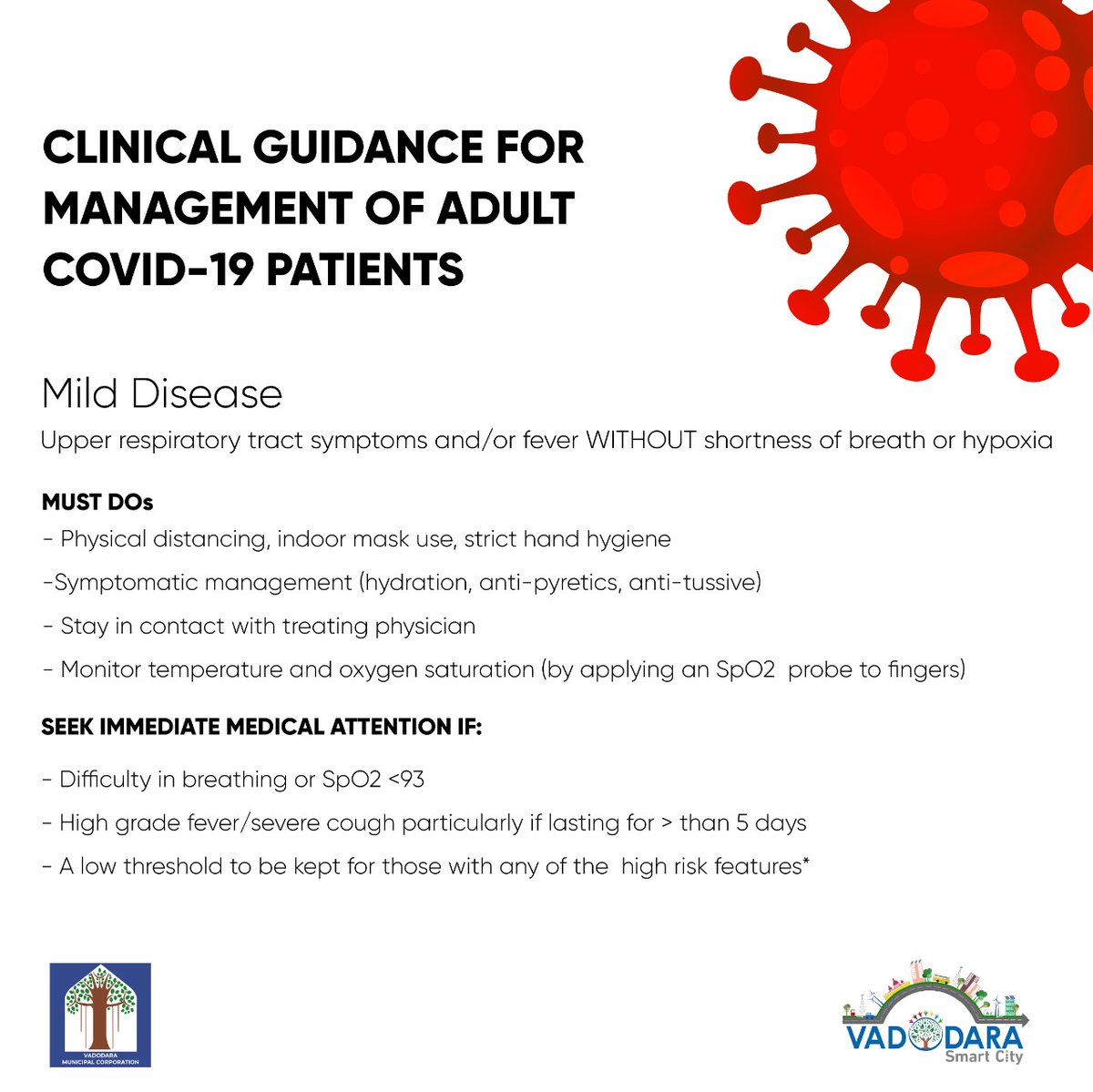VMCVadodara's tweet photo. CLINICAL GUIDANCE FOR MANAGEMENT OF ADULT COVID-19 PATIENTS
Save the Post for Reference.
#covid19guide #VMCVadodara #VMC https://t.co/BCZj3wEyf6