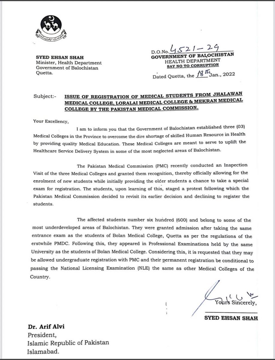 Syed Ehsan Shah (@syedehsanshahpk) on Twitter photo Letter to honourable President of Islamic Republic of Pakistan for medical student in Balochistan.
<a href="/ArifAlvi/">Dr. Arif Alvi</a> <a href="/CMOBalochistan/">Chief Minister's Office Balochistan</a> Letter to honourable President of Islamic Republic of Pakistan for medical student in Balochistan.
<a href="/ArifAlvi/">Dr. Arif Alvi</a> <a href="/CMOBalochistan/">Chief Minister's Office Balochistan</a>