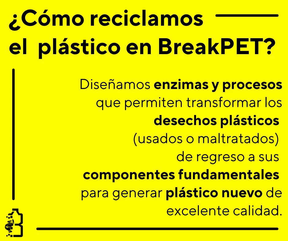 Break_pet's tweet photo. ¿Cómo reciclamos el plástico en BreakPET? ♻️⚗️

Diseñamos 🧠 💡✏️ enzimas y procesos 🤯👩‍🔬 que permiten transformar los desechos plásticos (usados o maltratados 🗑️)  de regreso a sus componentes fundamentales 🔬 para generar plástico nuevo de excelente calidad. 🎈🛍️ https://t.co/eQwc0pVdVp
