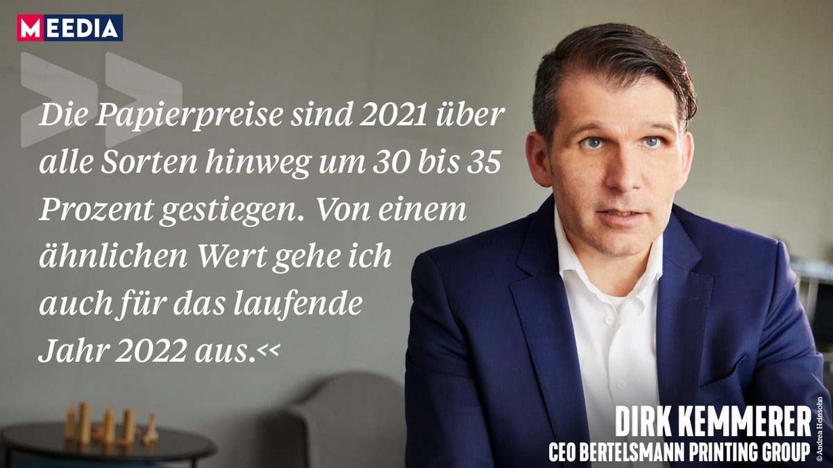 Der Rohstoff wird immer teurer, dennoch verkaufen Verlage einen großen Teil ihrer Zeitungen und Magazine noch auf gedrucktem Papier. Im Interview mit MEEDIA erklärt <a href="/DirkKemmerer/">Dirk Kemmerer</a>, CEO der <a href="/BPrinting_Group/">Bertelsmann Printing</a>, was 2022 auf die Medienhäuser zukommen könnte (+)
meedia.de/2022/01/19/war…