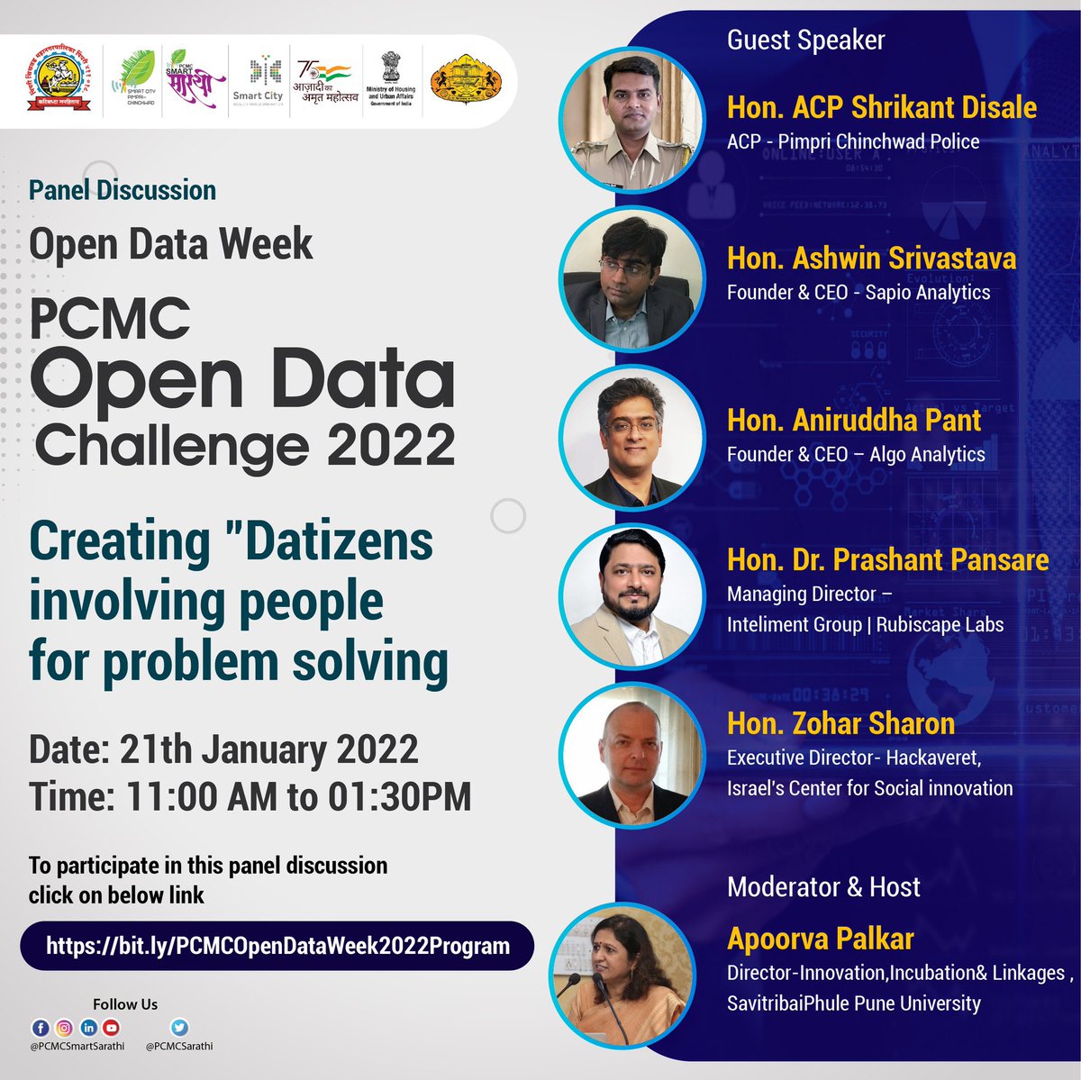pcmcindiagovin's tweet photo. #PCMCOpenDataWeek #PanelDiscussion
PCMC Open Data Challenge 2022
Topic- Creating "Datizens" involving people for problem solving
Date: Friday, 21st January 2022, Time : 11:00 am To 1:00 pm
To participate in this panel discussion click on below link- https://t.co/kAwvn9fqb7 https://t.co/sMyi7zVpYs