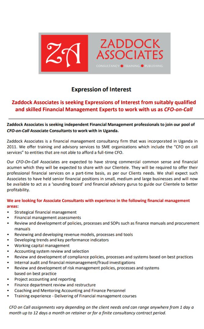 ZaddockAssoc's tweet photo. Zaddock Associates ABC is seeking independent Financial Management professionals to join our pool of CFO-on-Call Associate Consultants to work with in Uganda.
https://t.co/euS9InovXY
#CFOonCall https://t.co/b6jjjqWymA