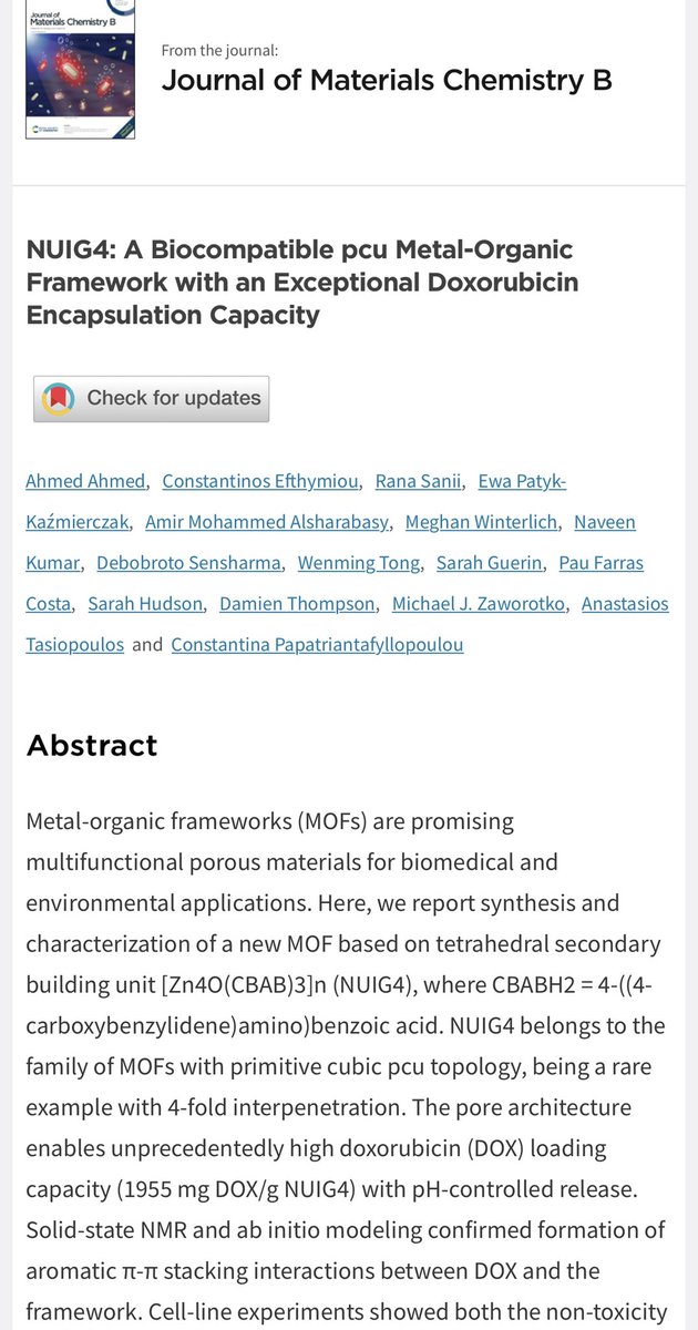CP_MOFs's tweet photo. NUIG4: a MOF with high anticancer drug adsorption capacity. Huge congrats to @AAhmed954 on this achievement. Thank you to all our collaborators for making this happened. 

@SSPCentre @scienceirel @chemistrynuig @ResearchatNUIG 

https://t.co/qerzJsXlsK https://t.co/kRuU0doPcC