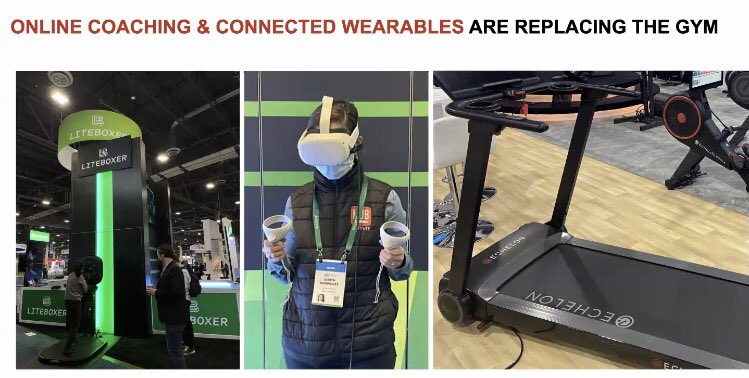 La transformation du sport à travers le digital. Au CES Las Vegas on pouvait trouver 
🥊 un coach virtuel pour la boxe 
🏃🏻‍♂️un tapis de course connecté 
#TransfoNum #MBADMB #VisionaryDay #CES2022