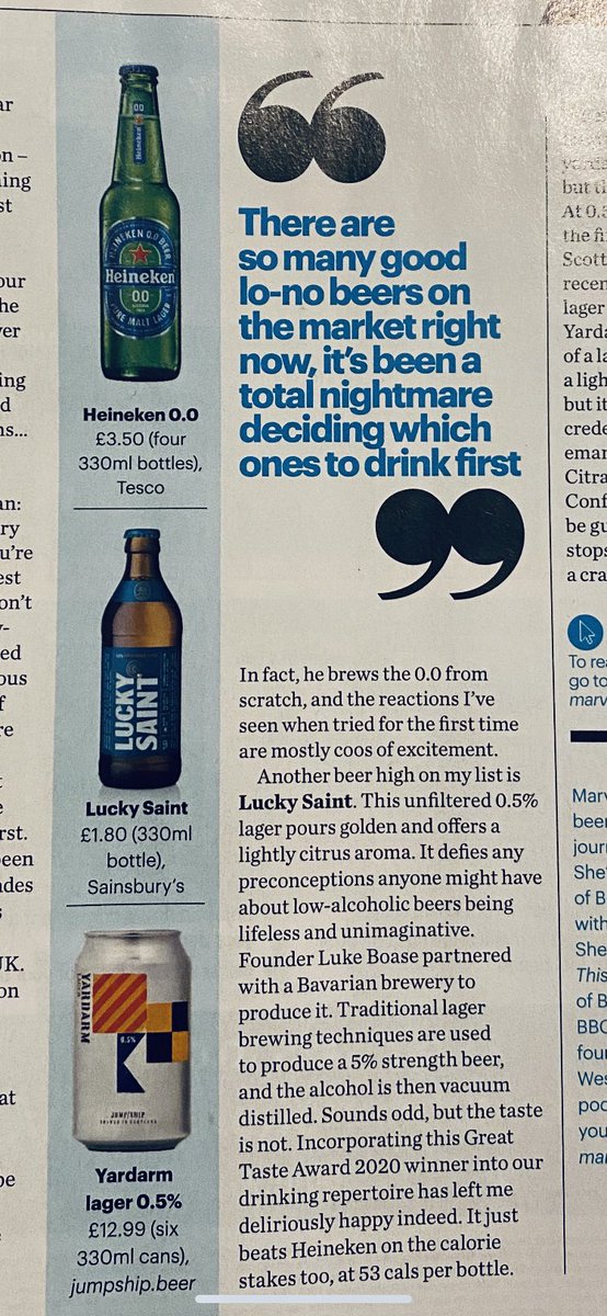 It’s booze-free beer time in my latest column for @bbcgoodfood magazine🤗🤗🤗@LuckySaintBeer @Heineken_UK @Jumpshipbeer 🍻🍻🍻 #DryJanuary #drynights #lowalcohol #noalcohol #bbcgoodfood #bbcgoodfoodmagazine #beer