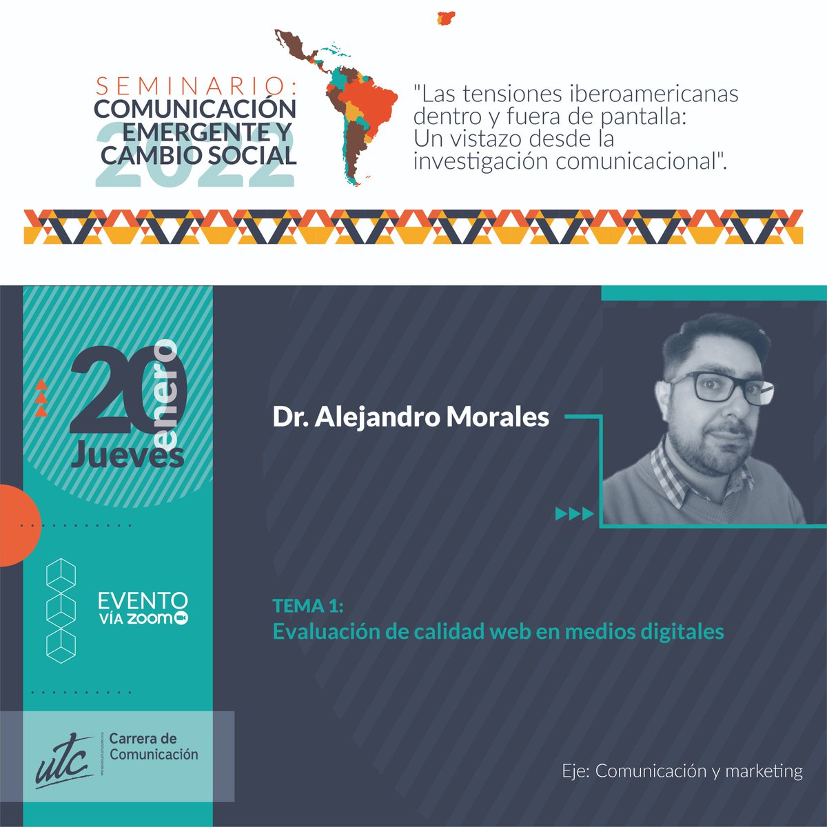 ComunicacionUtc's tweet photo. Alejandro Morales @intermedio, es nuestro primer ponente y con él hablaremos de la evaluación de la calidad web de los medios digitales  y su responsabilidad social. 
#ComunicaciónEmergente2022
#ComunicaciónUTC https://t.co/ZuAMwSFZBr