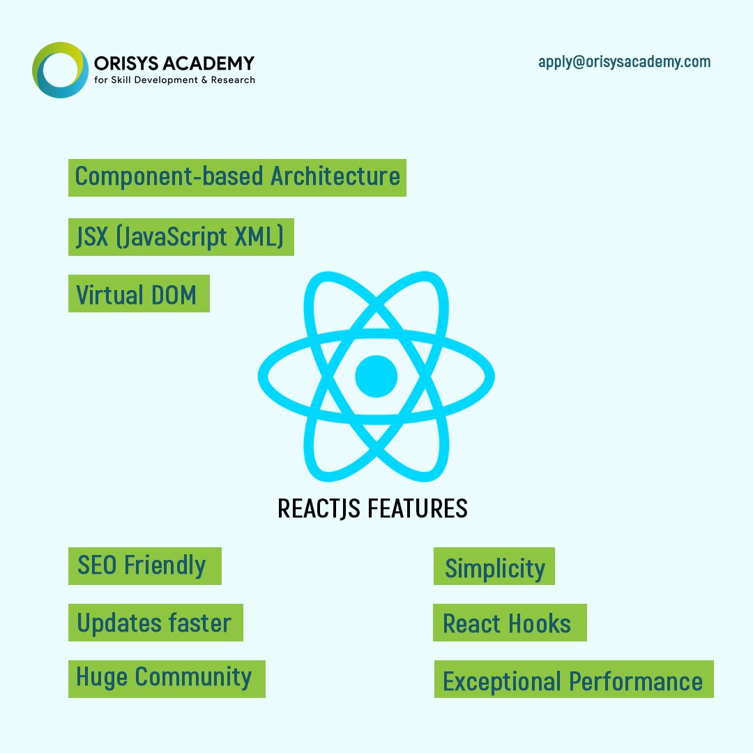 orisysacademy's tweet photo. Here are the features of React JS

📞| 0471-2737860
🌐| apply@orisysacademy.com

#Junior #softwaredeveloper #cloudsecurity #windows #Linux #security #BTech #BCA #MCA #MTECH #orisys #kerala #india #education #Placement #Internship #itsecurity #NSDCINDIA #Nasscom https://t.co/9HwlT4lHRi