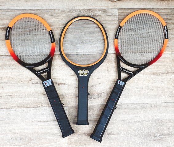 UKExecutioner's tweet photo. The 3 amigos!
.
Our 3 Executioner rackets side by side for size and build comparison. We have The original Executioner on the left, Revenge in the middle and our larger Pro on the right. All have the same power and effectiveness in zapping those flies 💪🏻

https://t.co/phVFZXNHIm https://t.co/94yUjJ5isH
