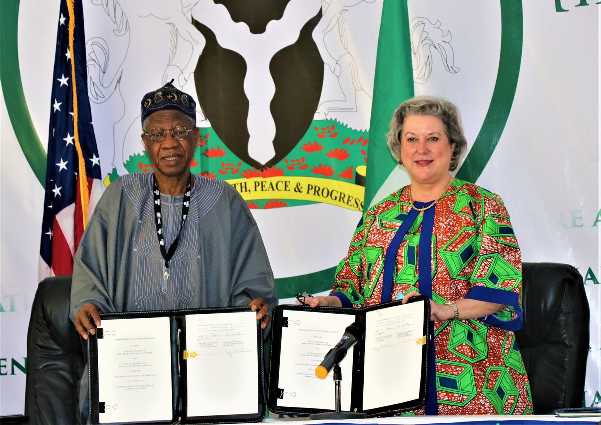 PRESS RELEASE

Nigeria, US Sign Pact To Reduce Illicit Trafficking of Ancient Arts

#Thread 👇 https:...