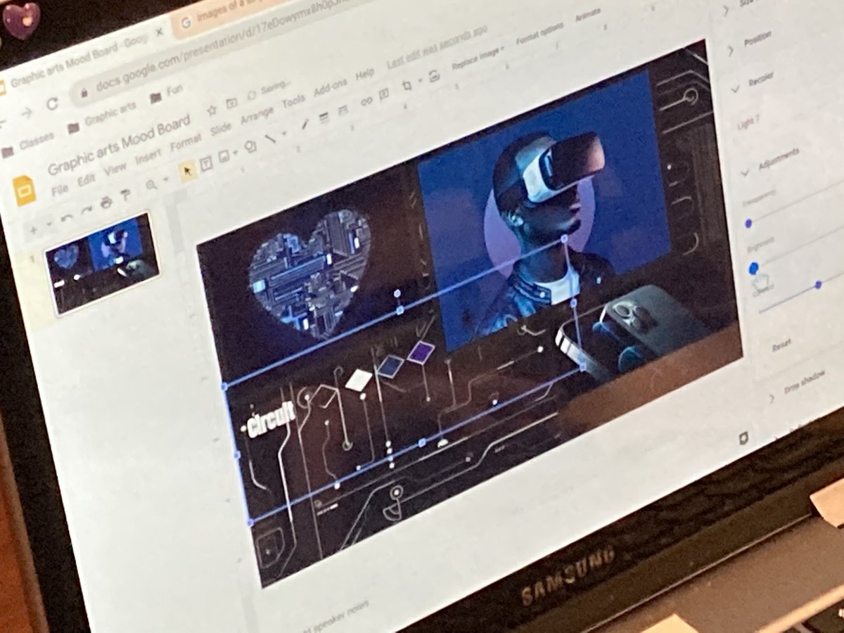 mrs_jgriffith's tweet photo. Graphic Art EP is having a blast learning about advanced image search tools, layering, and color psychology to create mood boards using Google slides! #trinityEP https://t.co/63w4c0kOfl