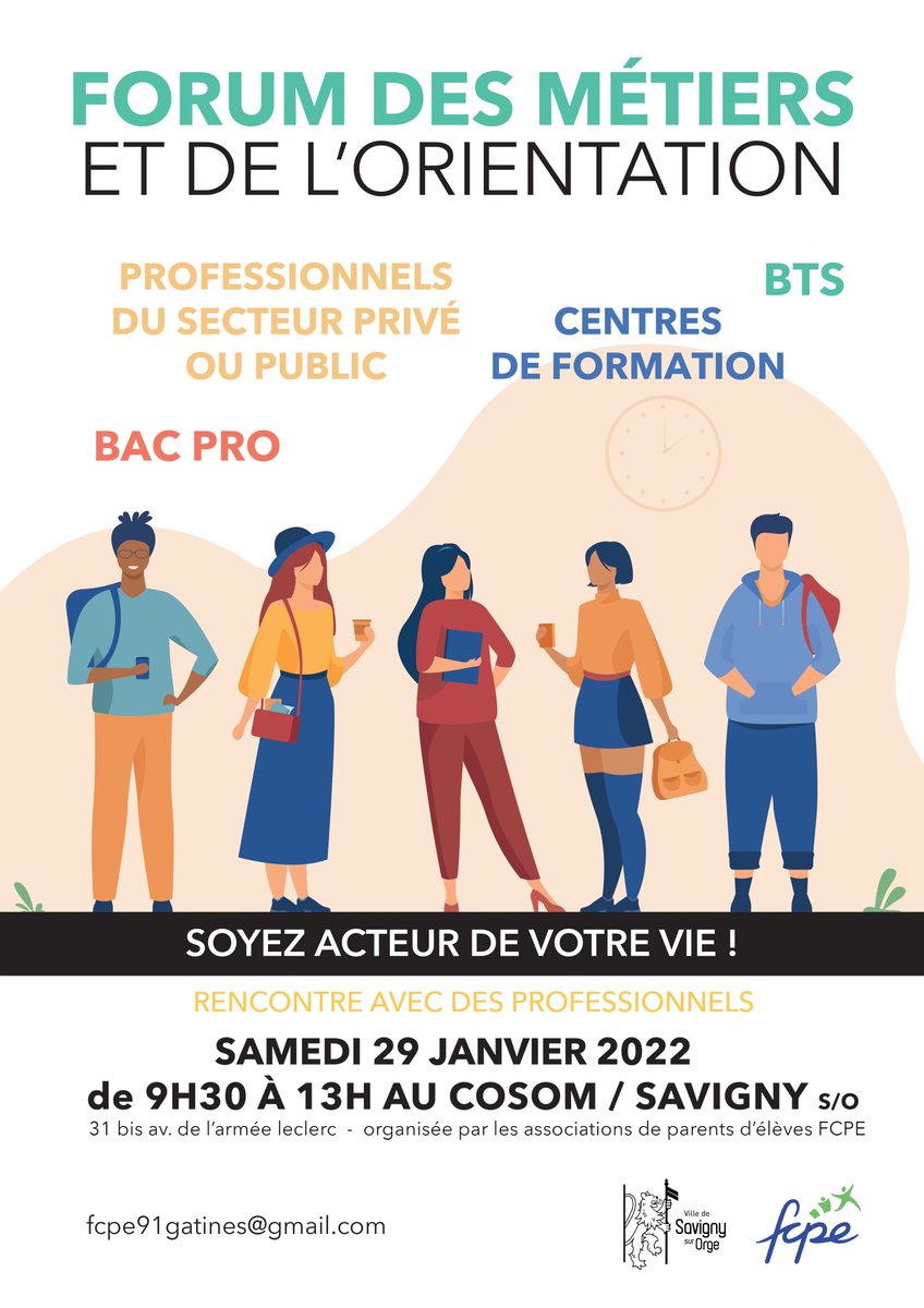 💼 𝗙𝗼𝗿𝘂𝗺 𝗱𝗲𝘀 𝗺𝗲́𝘁𝗶𝗲𝗿𝘀 𝗲𝘁 𝗱𝗲 𝗹'𝗼𝗿𝗶𝗲𝗻𝘁𝗮𝘁𝗶𝗼𝗻 👥
Les associations des parents d'élèves FCPE organisent le 𝘀𝗮𝗺𝗲𝗱𝗶 𝟮𝟵 𝗷𝗮𝗻𝘃𝗶𝗲𝗿 𝗱𝗲 𝟵𝗵𝟯𝟬 𝗮̀ 𝟭𝟯𝗵 un forum des métiers et de l'orientation.
+ d'infos &gt;&gt; savigny.org/agenda/forum-d…