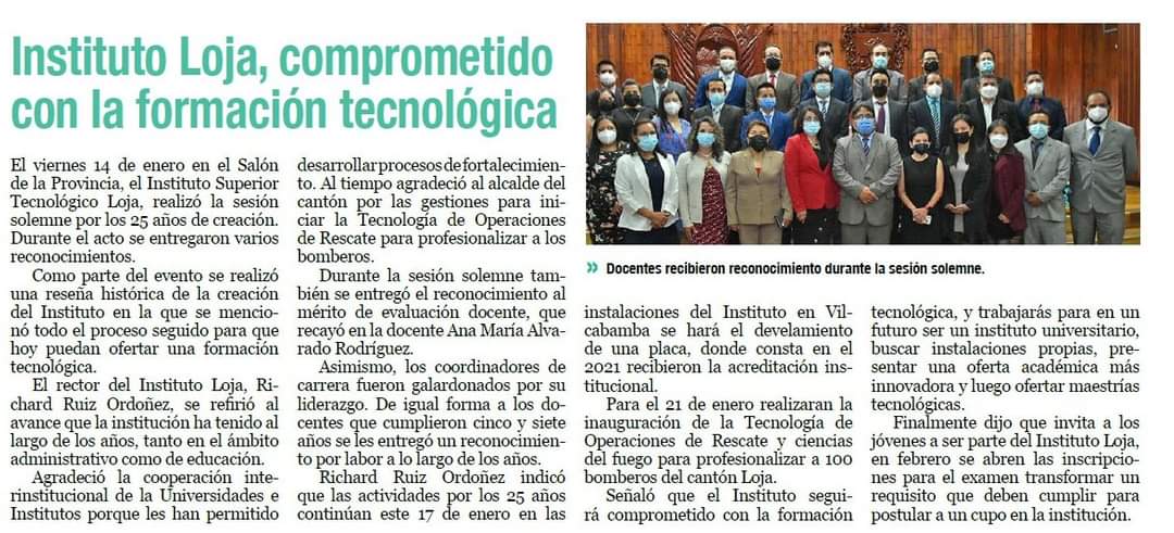 richardruiz79's tweet photo. Agradezco a #hora32 por la nota de prensa publicada el día de hoy, en relación a la Sesion Solemne por los #25 años del #ISTLoja #Educamosparatrascender #saberhacer #Senescyt https://t.co/GomjSYOTUC