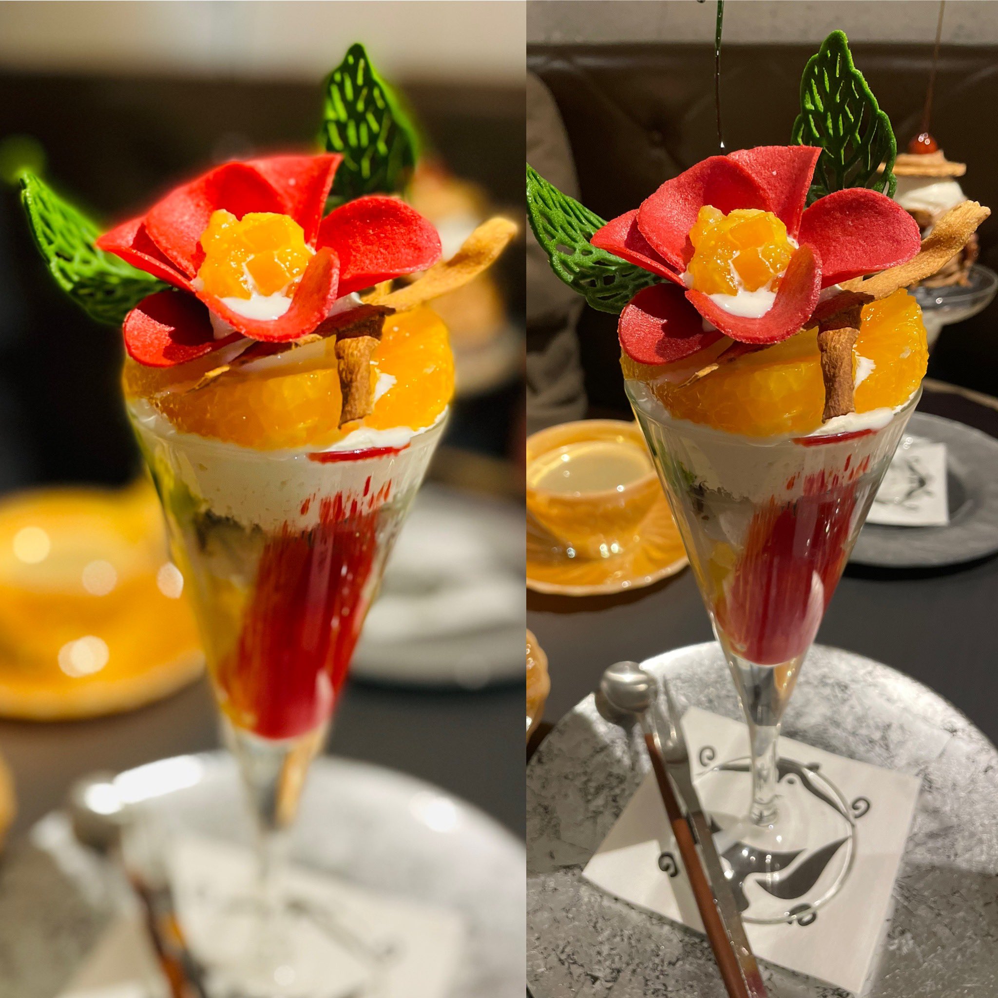 ショートケーキ 池袋のビル地下1階にオープンした夜パフェ専門店のモモブクロ 紅椿 は 変化する食感とテクスチャー 次は一体どんな素材が来るのか 見た目の豪華さも相まってワクワク感あふれる心に響くパフェだ モモブクロ 紅椿 パフェ 池袋
