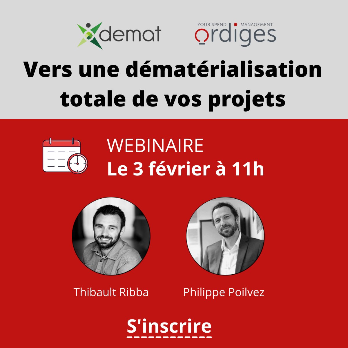 Ordiges's tweet photo. 📢 WEBINAIRE : MAÎTRISEZ LA DEMATERIALISATION DES VOS ACHATS 
📅 Quand ? le 3 février à 11h 

@Ordiges &amp;  Xdemat vous proposent un partenariat afin de perfectionner la dématérialisation de tous vos projets.

Pour s'inscrire : https://t.co/fxhEKhDlNs 

#Dématérialisation #Achats https://t.co/2EJ5pUrDqj