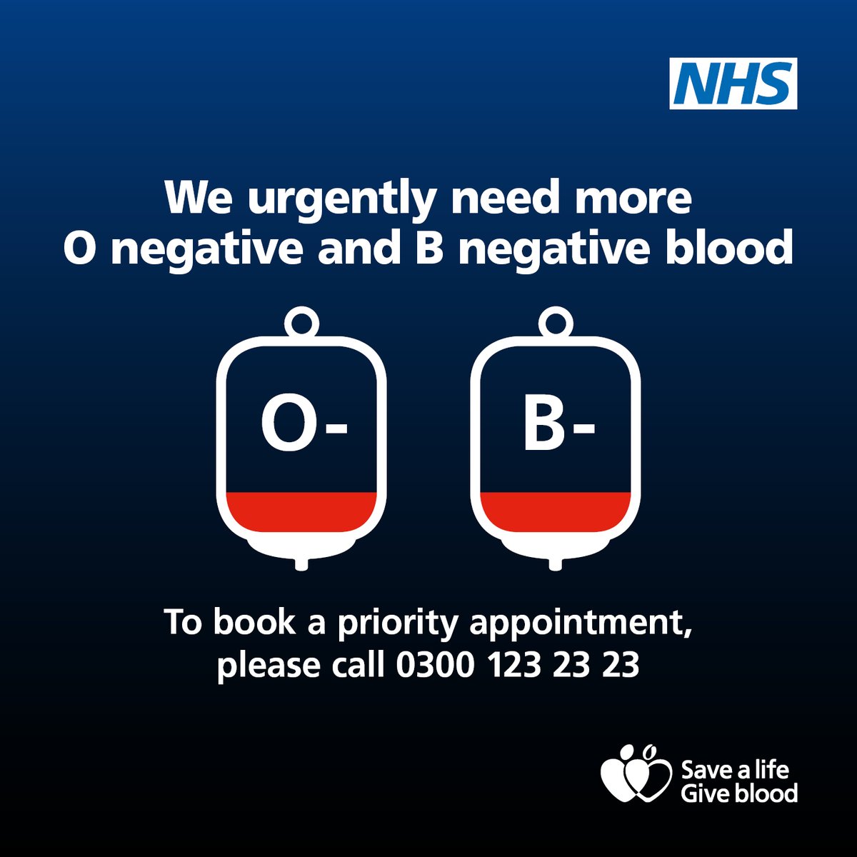 BedsFire's tweet photo. ‼️ Do you know your blood type? ‼️

O negative blood can be a lifeline in an emergency, but only around 1 in 7 people have this blood type.
💉
The NHS urgently need O negative donations. To book a priority appointment please call 0300 123 23 23.
🚑
#DareToBeDifferent https://t.co/5nVjucSy3T