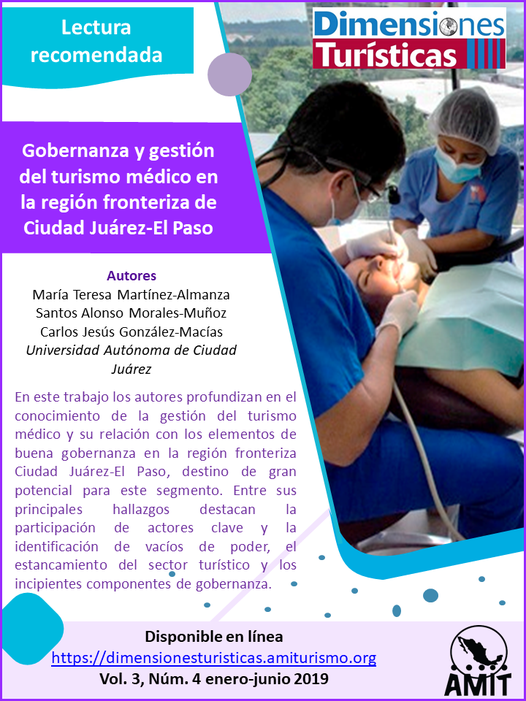 DimenTur's tweet image. #DimensionesRecomienda
Te compartimos la lectura "#Gobernanza y gestión del #turismo #médico en la región fronteriza de Ciudad #Juárez-El Paso" publicado en nuestro Vol. 3 Núm. 4 de la revista Dimensiones Turísticas.
Lectura completa disponible en: dimensionesturisticas.amiturismo.org
