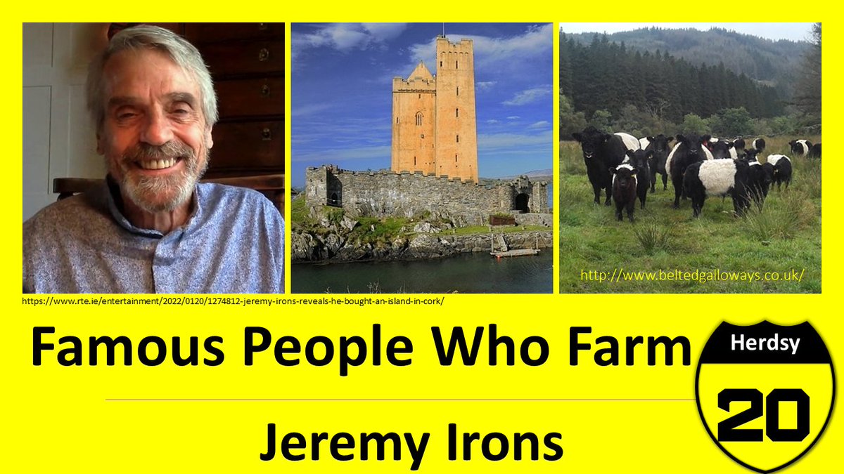 HerdsyHQ's tweet photo. Famous Farmers: Jeremy Irons, legendary actor Farms on his own Island in Cork, Ireland. He grazes Galloway Cattle a hardy and rare Scottish Breed,whose meat is very lean &amp; tasty. Galloway's are great at grazing environmentally fragile areas. Long may you graze sir!! #gallowaybeef https://t.co/rF25E1Hk6x