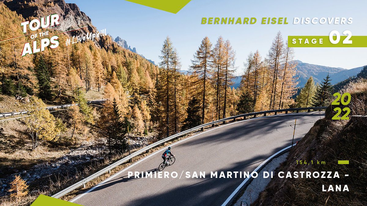 Here we go with stage 2: time to get down to business!

From Primiero/S. Martino di Castrozza to Lana, Tour of the Alps 2022 leaves Trentino to reach Südtirol/Alto Adige and disclose more amazing sceneries.

Have a look at <a href="/EiselBernhard/">Bernhard Eisel</a> recognition: youtu.be/ddOPP5oDsJk