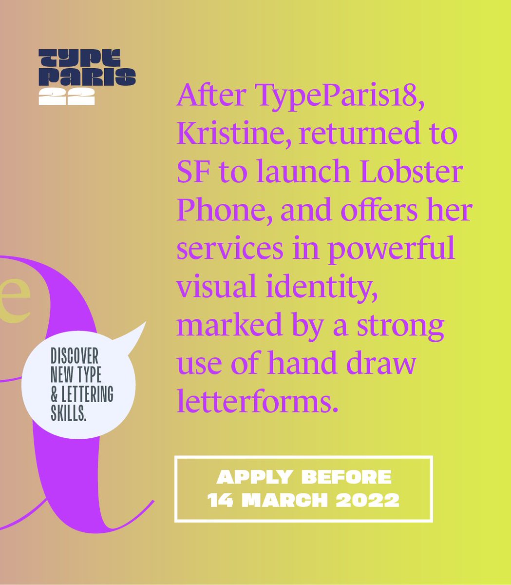 typeparis's tweet photo. Have a look to Mademoiselle Didot by Kristine Arth @kristinearth who received her #typeparis18 diploma https://t.co/BW6HBNeRw1
➽ Apply before the 14 March 2022 for #typeparis22 to learn type design in Paris. #typedesign #typefaces #fonts #glyphs #graphicdesign #typeinspiration https://t.co/6iET884wEY
