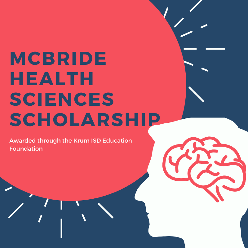 The McBride Health Sciences Scholarship is a $1,000 scholarship awarded to a <a href="/KrumHighSchool/">Krum High School</a>  Class of 2022 Senior who is seeking to further their education and pursue a career in a recognized health sciences field! 
Applications are due by February 4th!
>krumisdeducationfoundation.org/application-fo…