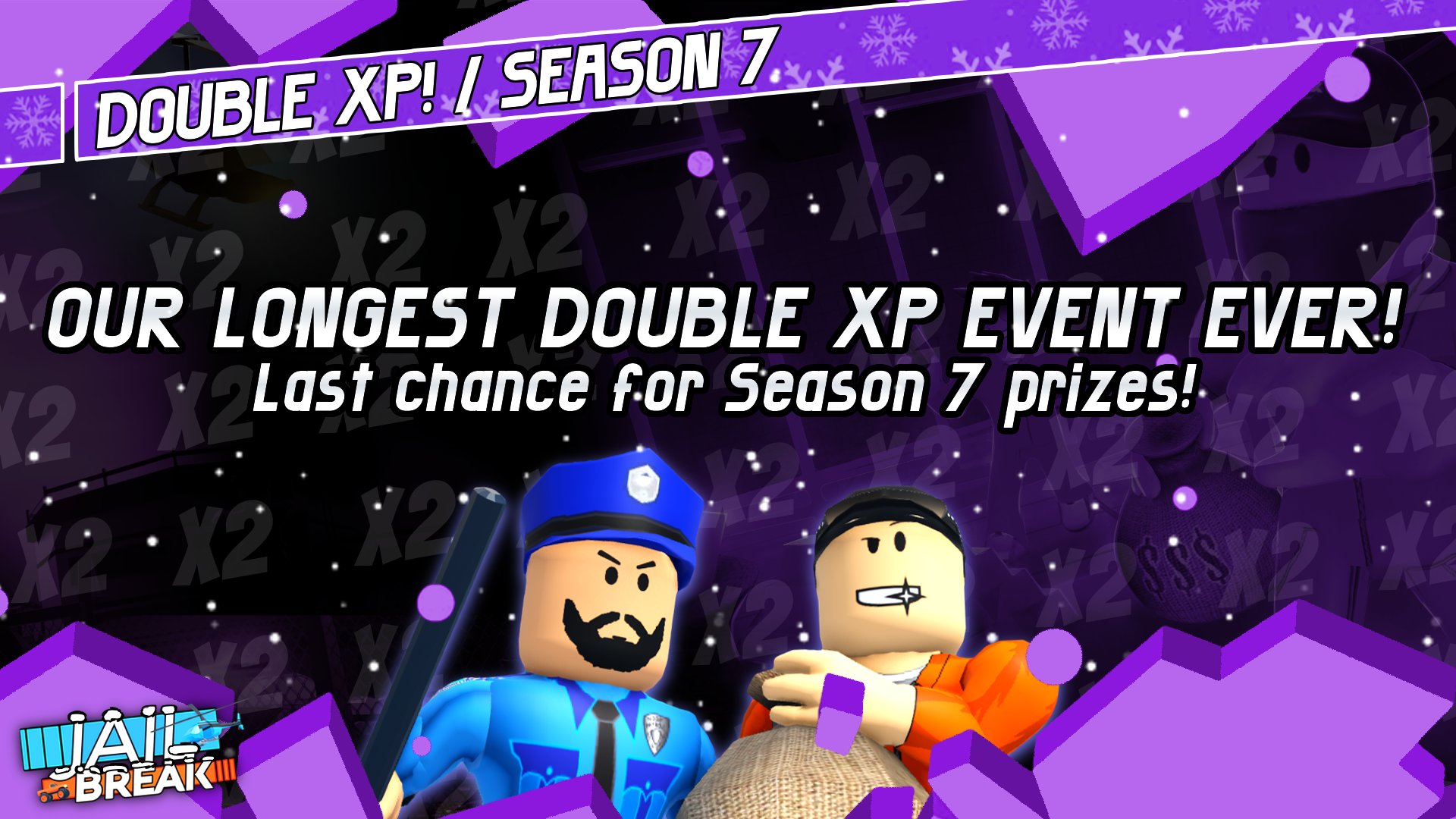 Badimo (Jailbreak) on X: ⏰ Double XP is LIVE in all servers! This is your  last chance to grab amazing Season 10 prizes! Send us screenshots of your  favorites! #Roblox #Jailbreak 👉