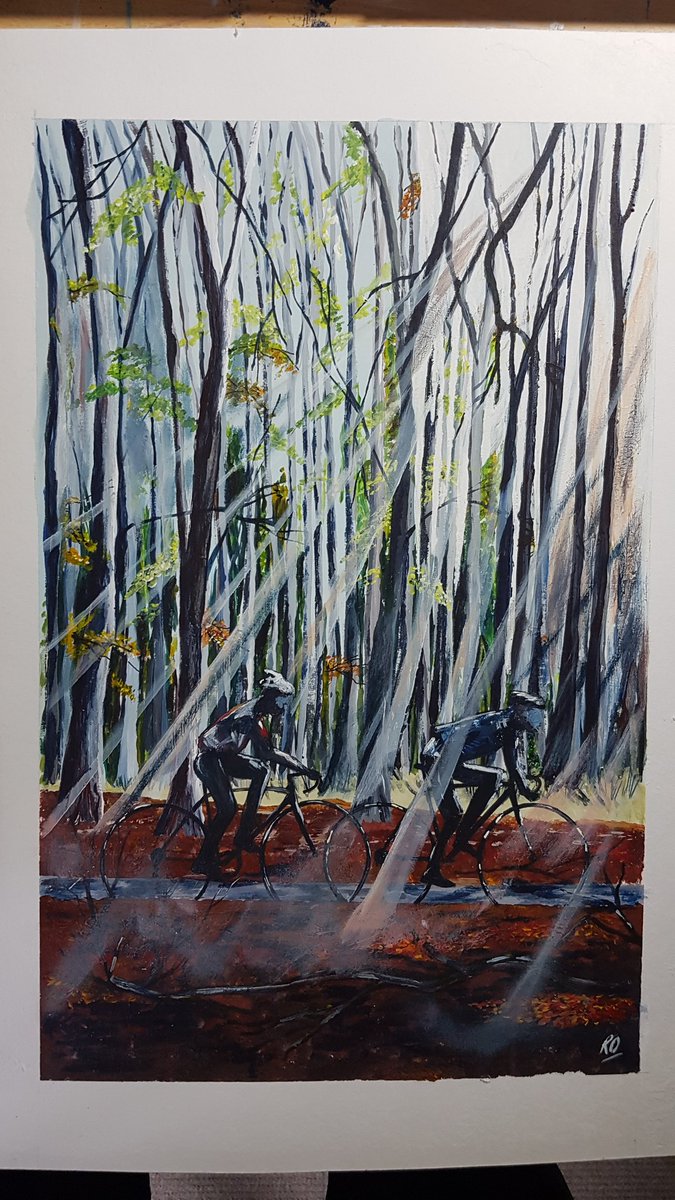 ronosborne53's tweet photo. Ashridge ride...reworked. A3 acrylic on card. https://t.co/mtZ4DPE2BF