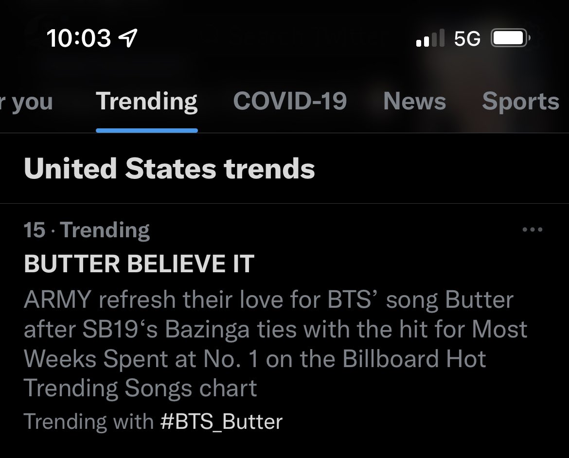 MicheBangtan's tweet photo. #BTS_Butter
Trending in the US
(BUTTER BELIVE IT is a cute keyword to trend) https://t.co/i57qmqoqoA