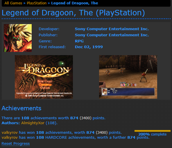 8bitValky's tweet photo. Legend of Dragoon Retro Achievements complete! On to Wild Arms! (Can't wait for the ability to change you user name haha) https://t.co/RH1sG3fO5i