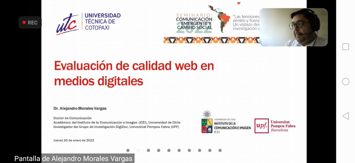 JohnGuamn2's tweet photo. Comenzamos el cuarto y último día de nuestro seminario #comunicacionemergente2022🤝🏻 y que mejor manera de dar inicio con el Dr. Alejandro Morales con el tema "Evaluación de calidad web en medio digitales" @ComunicacionUtc #Utc 🔴🔵📚 https://t.co/d8iZrCQWGg