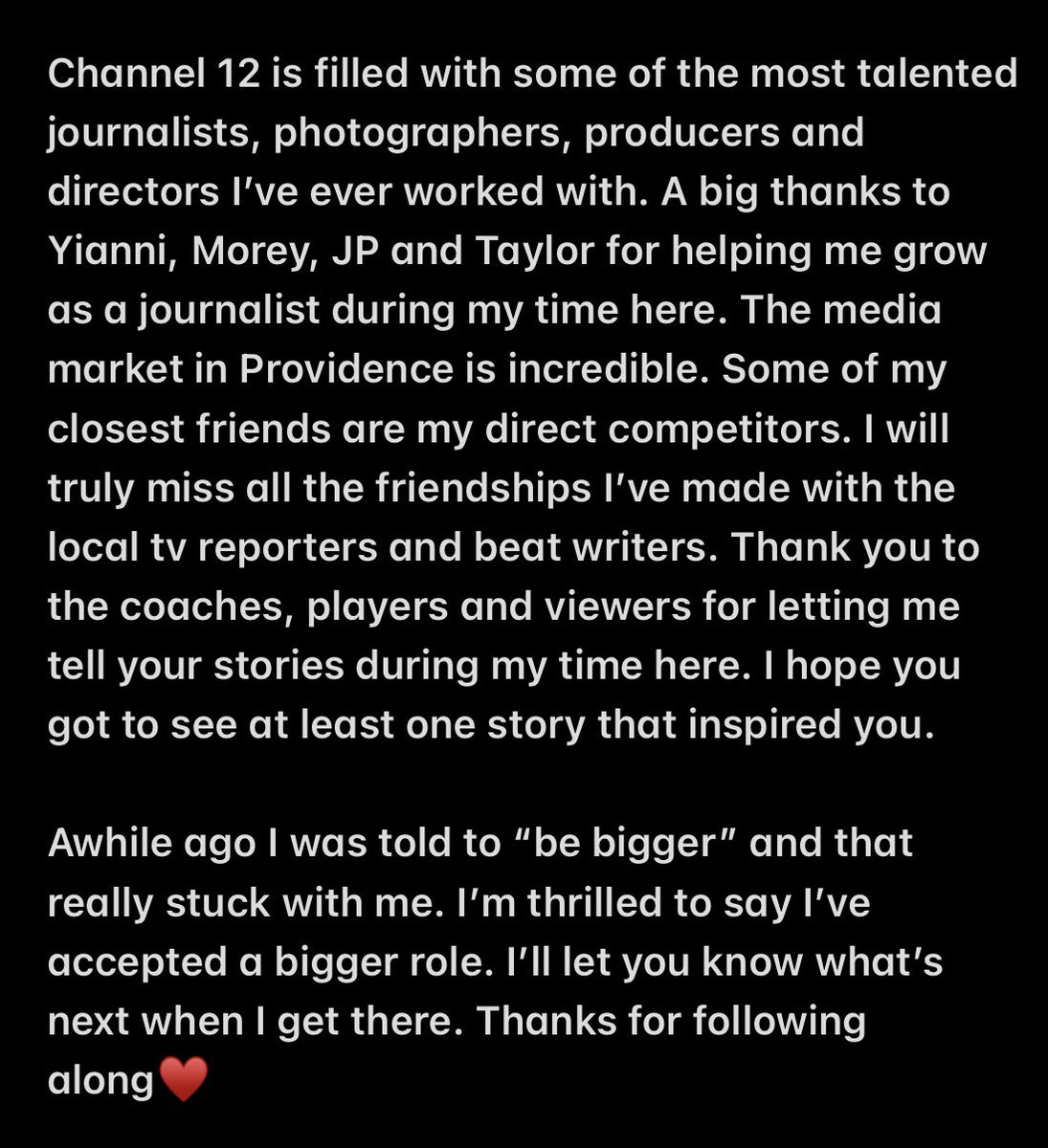 RosieLangello's tweet photo. Hi everyone! This my last week at @wpri12. I’ll see you on Sunday night for the last time. 

Thanks for the memories, Rhody💕 https://t.co/y7Nly5Lune
