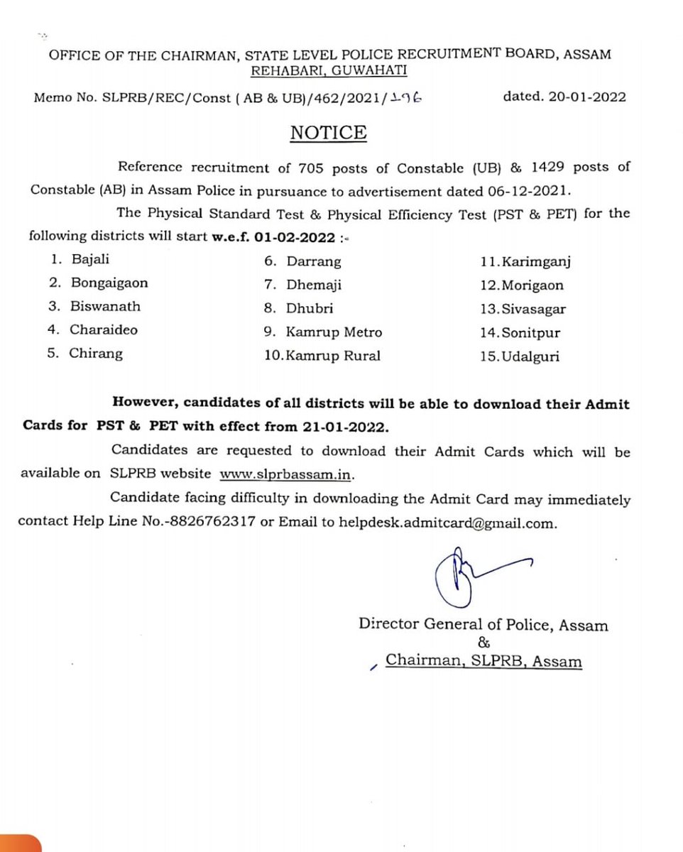 In pursuance to the notice dated 06-12-21 for recruitment of 2134 (AB/UB) constables, the PET &amp; PST dates for the following districts are out.
Prepare well...
