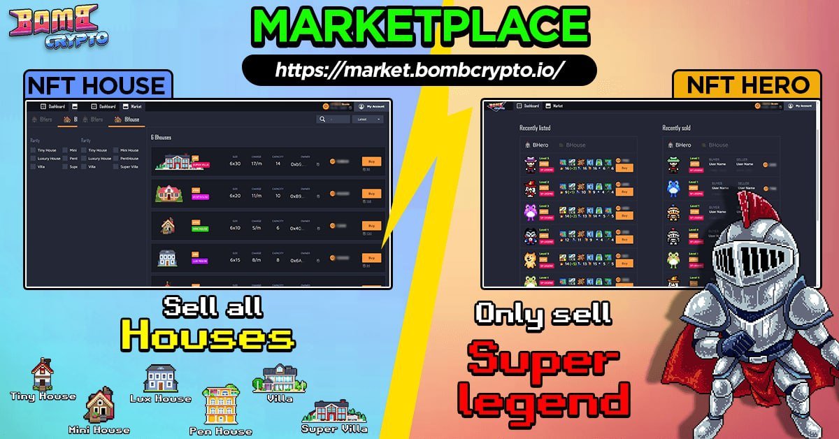 BombCryptoGame's tweet image. ❤️MARKETPLACE HAS BEEN LAUNCHED❤️
market.bombcrypto.io

Guideline on how to trade on Marketplace: bombcrypto.medium.com/bomb-crypto-ma…

In the first stage, our beloved Bombers can Sell:
⭐️House NFTs: Tiny house, Mini house, Lux house, Penthouse, Villa, Super Villa