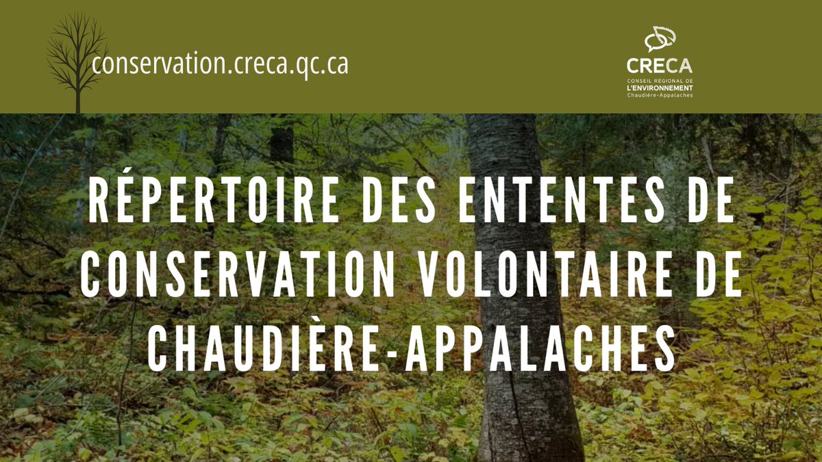 Le CRECA lance aujourd’hui un répertoire des ententes de conservation volontaire de Chaudière-Appalaches en collaboration avec neuf organismes de conservation.

Trouvez le nombre d’ententes existantes dans votre MRC ou votre bassin versant!

conservation.creca.qc.ca
