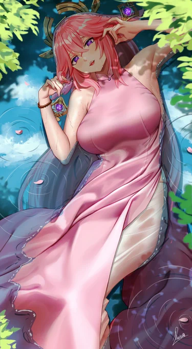 #genshinimpactfanart #yaemiko 
Yae Miko in yem Ao dai 
