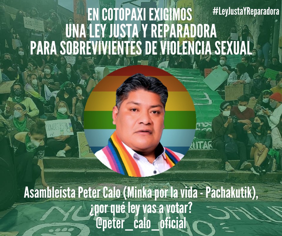 Desde las organizaciones feministas y a favor de los derechos de las mujeres, exigimos una #LeyJustaYReparadora sin plazos ni trabas. Los Asambleístas hoy tienen el deber de legislar por la dignidad de las víctimas de violación. 
En #Cotopaxi estamos vigilantes.