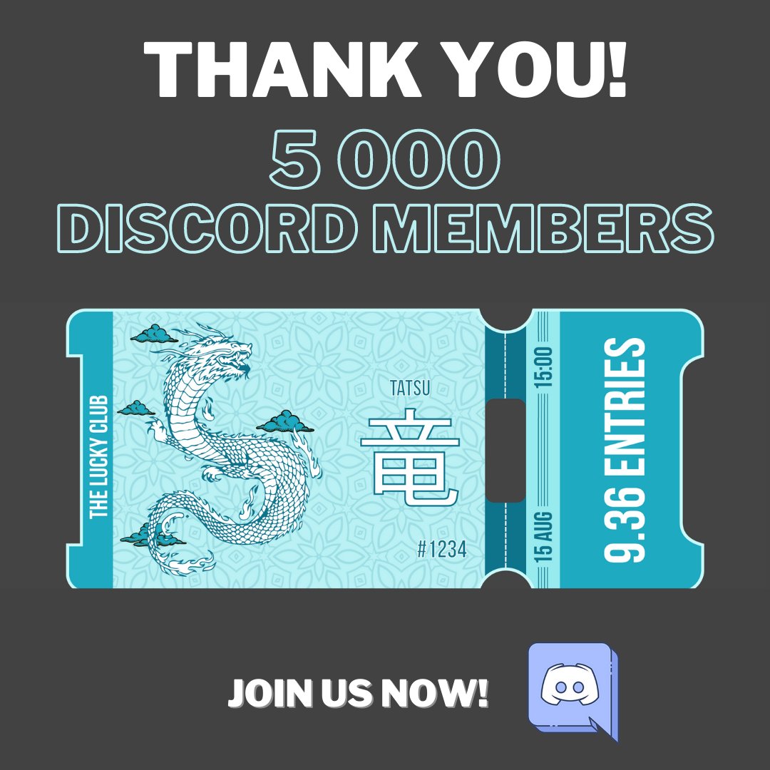 We reached 5k discord members! Everyone has been essential for this project to keep on growing, htnak you!

Time to get the lucky giveaway winner!

#NFTProject #NFTCommunity