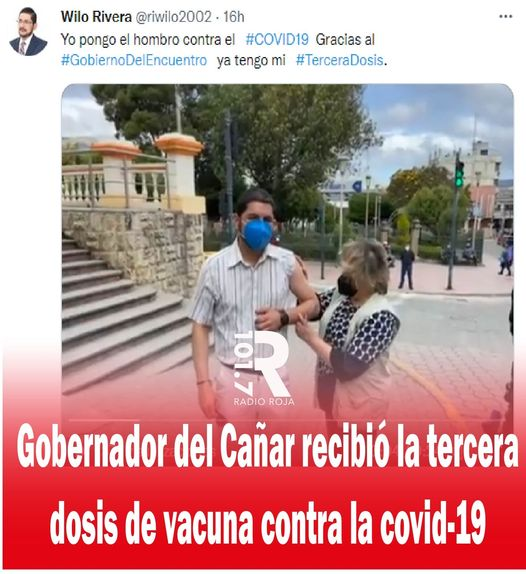 RadioRojaCanar's tweet photo. #Cañar
El día de ayer el gobernador del Cañar @riwilo2002 , en un recorrido por la ciudad de Cañar para la difusión de la vacunación en territorio, estuvo acompañado de las autoridades del Salud y MIES, Katty Ochoa y Pablo Padrón, respectivamente. https://t.co/QPlVkKu98b