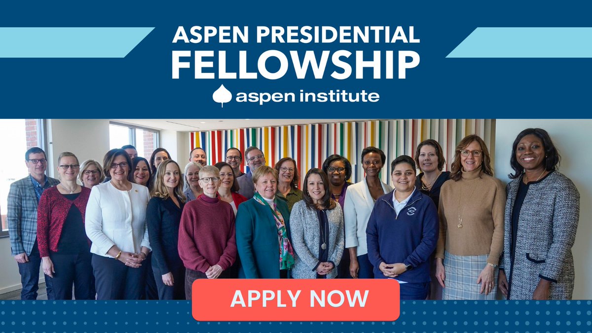 AspenHigherEd's tweet photo. Calling all transformative community college leaders! Applications for our Presidential Fellowship programs are open now on our site. Join a national community of #PresFellows today: https://t.co/ol00GcYCuf https://t.co/bGdwAvLcbE