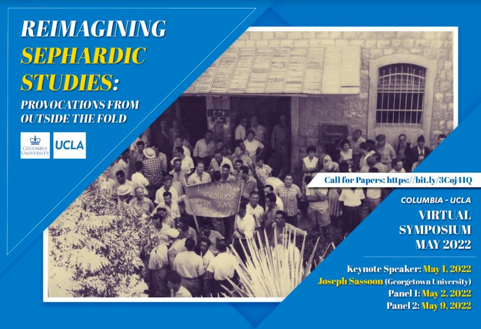 nancykorifera's tweet photo. I'm so excited to (Twitter) announce our CfP for Reimagining Sephardic Studies, a virtual Columbia-UCLA symposium featuring emerging scholars - as well as artists/activists - to be held over Zoom this May! RSS has been long in the making.... 1/
CfP link: https://t.co/BNZf7nGSvu https://t.co/CiCzhcbaFc