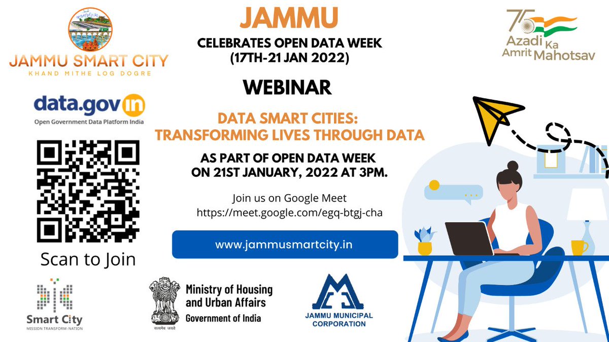 Jammu_SmartCity's tweet photo. As a part of "Open Data Week" initiative by @MoHUA_India GOI, @Jammu_SmartCity is hosting a webinar on "Data Smart Cities: Transforming lives through Data" to celebrate the "Open Data Day" on 21st Jan 2022 at 3pm. 
@AvnyLavasa @Hitesh_jammu
@diprjk
@SmartCities_HUA https://t.co/Fo4XfPCTXD