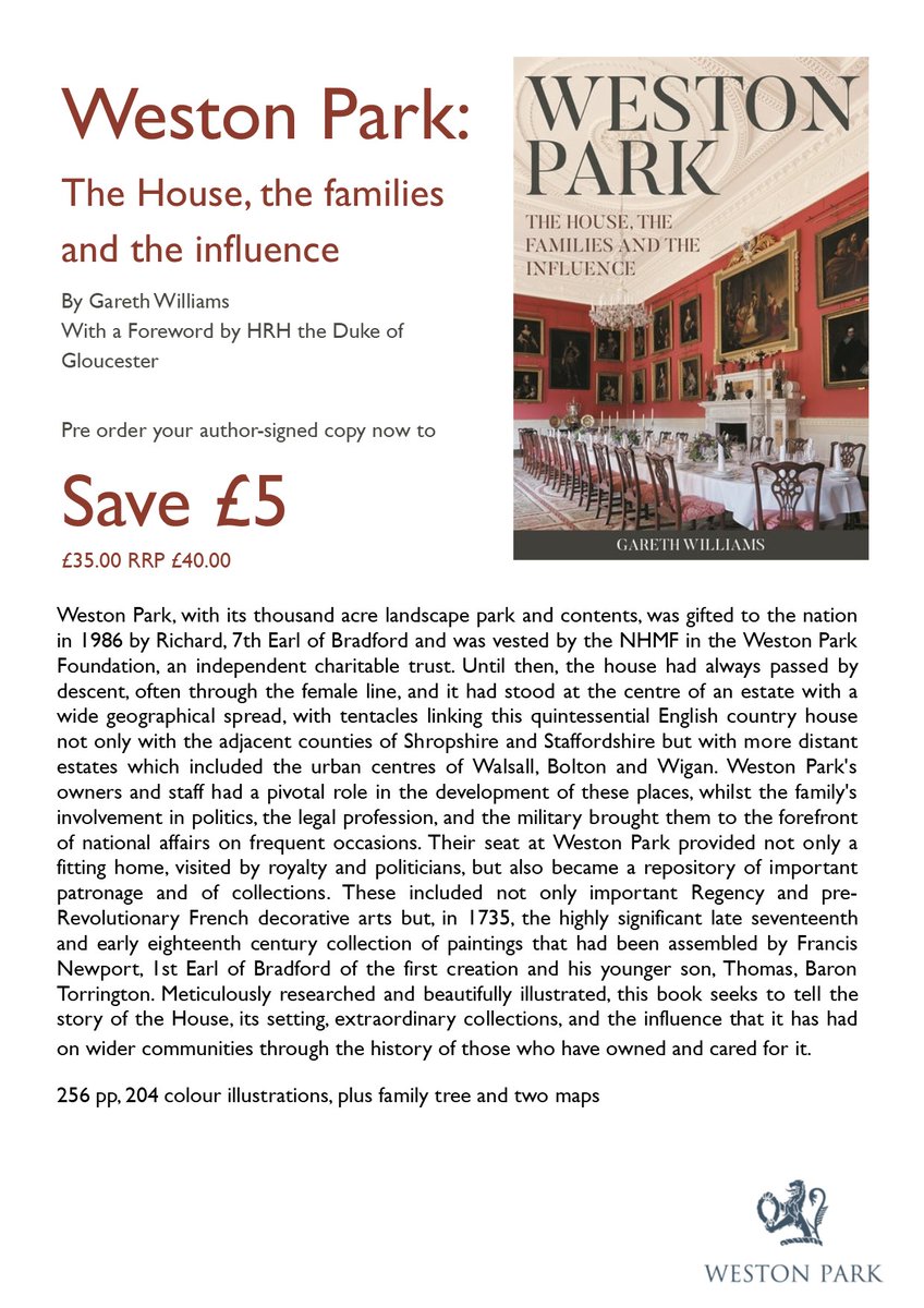 Weston_Park's tweet photo. We're making an addition of our own to the library this year. The definitive new book on @Weston_Park will be published in June and so we're making a special pre-publication discount offer. £5 off the £40 RRP for signed copies to be collected from our Granary Art Gallery https://t.co/fgDxcYN0vV